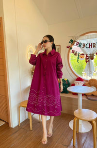 Magenta Embroidered Swing Shirt Dress