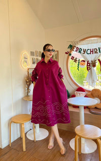 Magenta Embroidered Swing Shirt Dress
