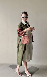 Oversized Geometric Color Block Shirt Dress - Navvi.in