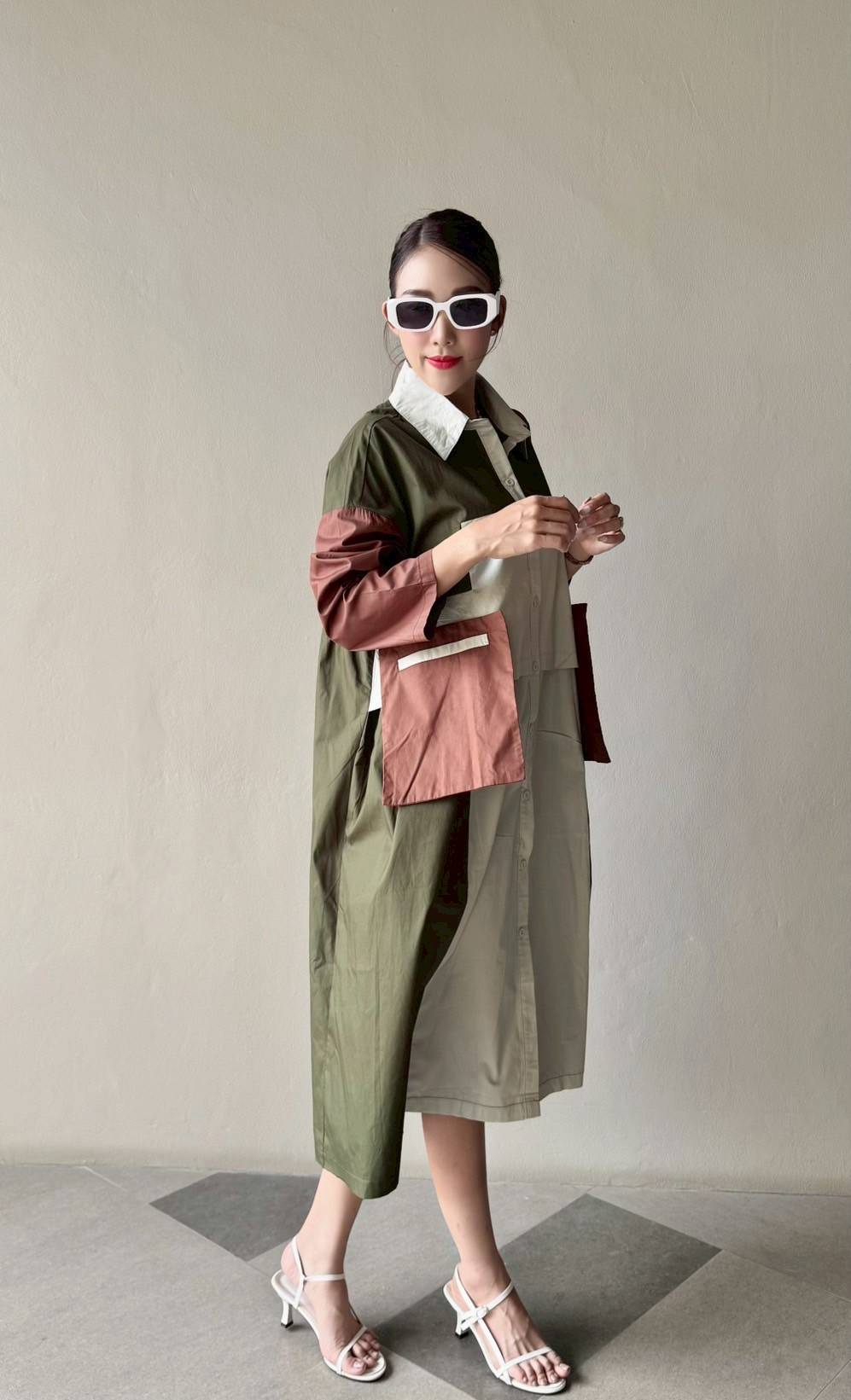 Oversized Geometric Color Block Shirt Dress - Navvi.in