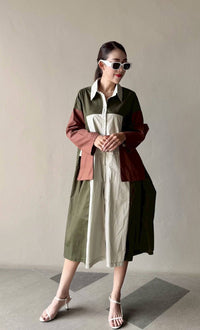 Oversized Geometric Color Block Shirt Dress - Navvi.in