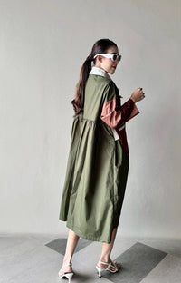 Oversized Geometric Color Block Shirt Dress - Navvi.in