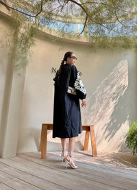 Chic A-Line Utility Shirt Dress with Floral Sleeves