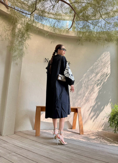 Chic A-Line Utility Shirt Dress with Floral Sleeves