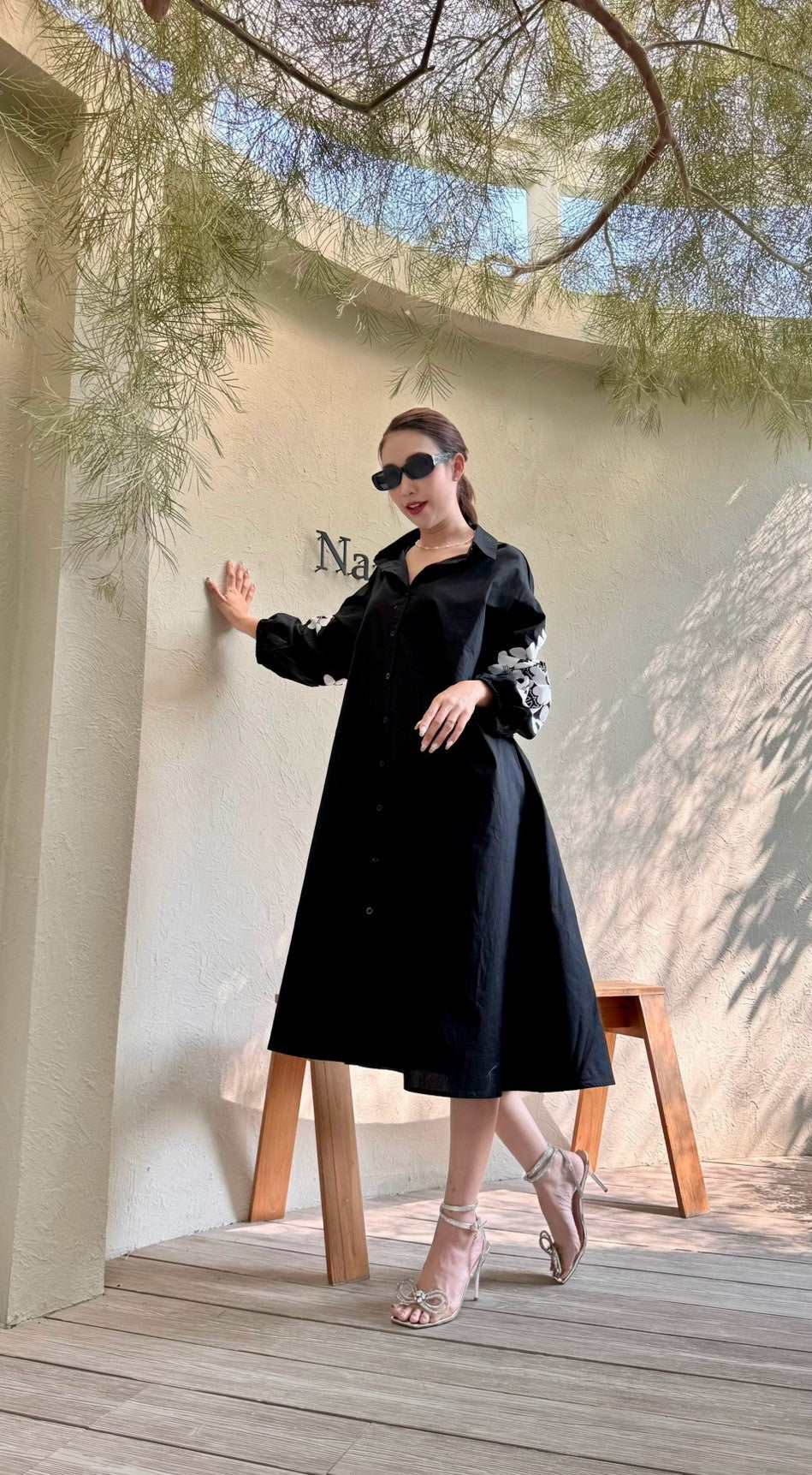 Chic A-Line Utility Shirt Dress with Floral Sleeves