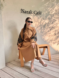 Chic A-Line Utility Shirt Dress with Floral Sleeves - Navvi.in