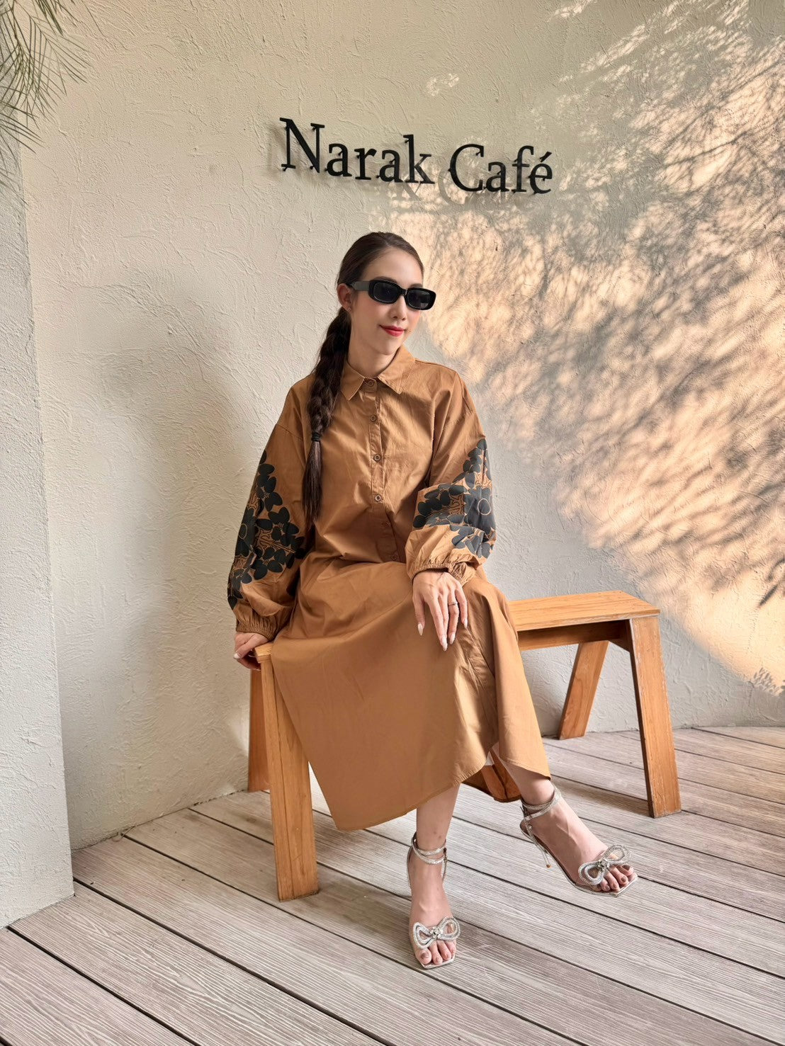 Chic A-Line Utility Shirt Dress with Floral Sleeves - Navvi.in