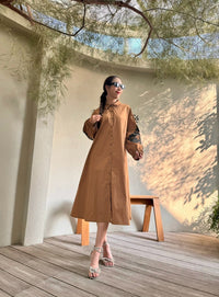 Chic A-Line Utility Shirt Dress with Floral Sleeves - Navvi.in