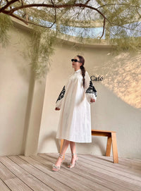 Chic A-Line Utility Shirt Dress with Floral Sleeves