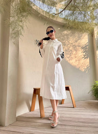 Chic A-Line Utility Shirt Dress with Floral Sleeves