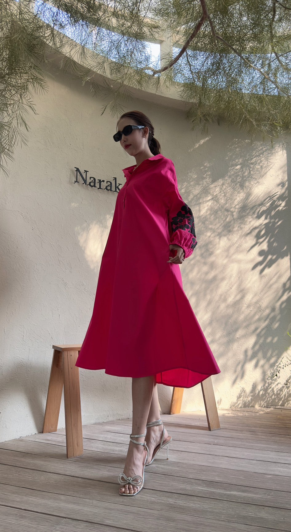 Chic A-Line Utility Shirt Dress with Floral Sleeves - Navvi.in