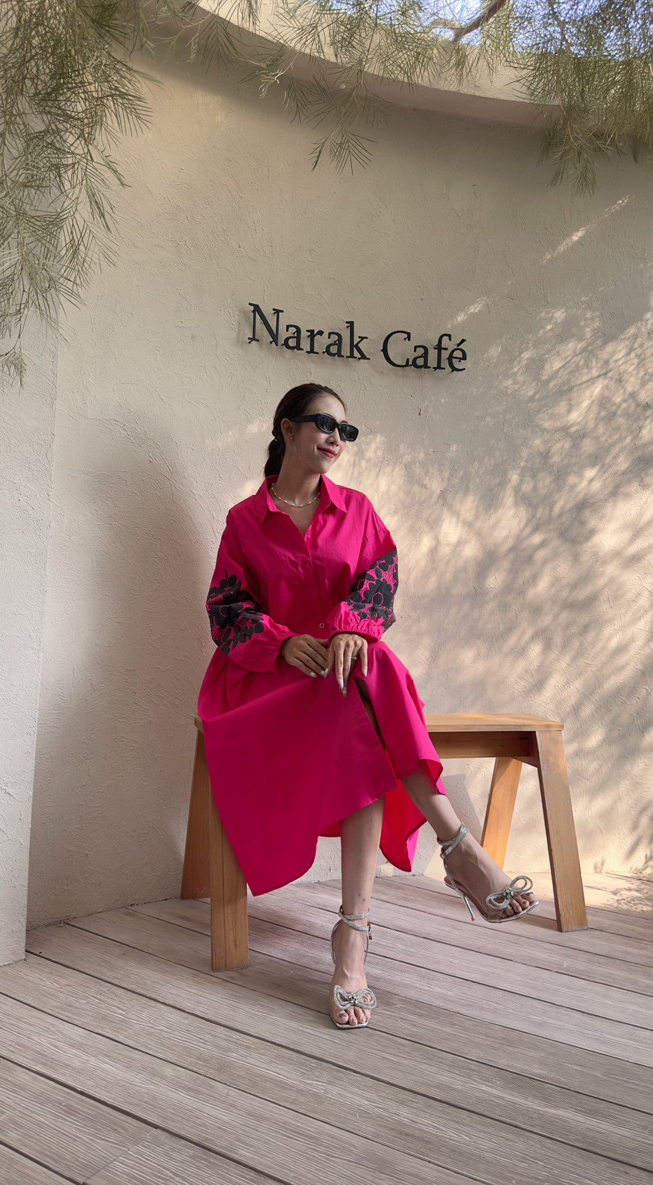 Chic A-Line Utility Shirt Dress with Floral Sleeves - Navvi.in