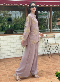 Dusty Rose Embroidered Shirt & Palazzo Co-Ord Set