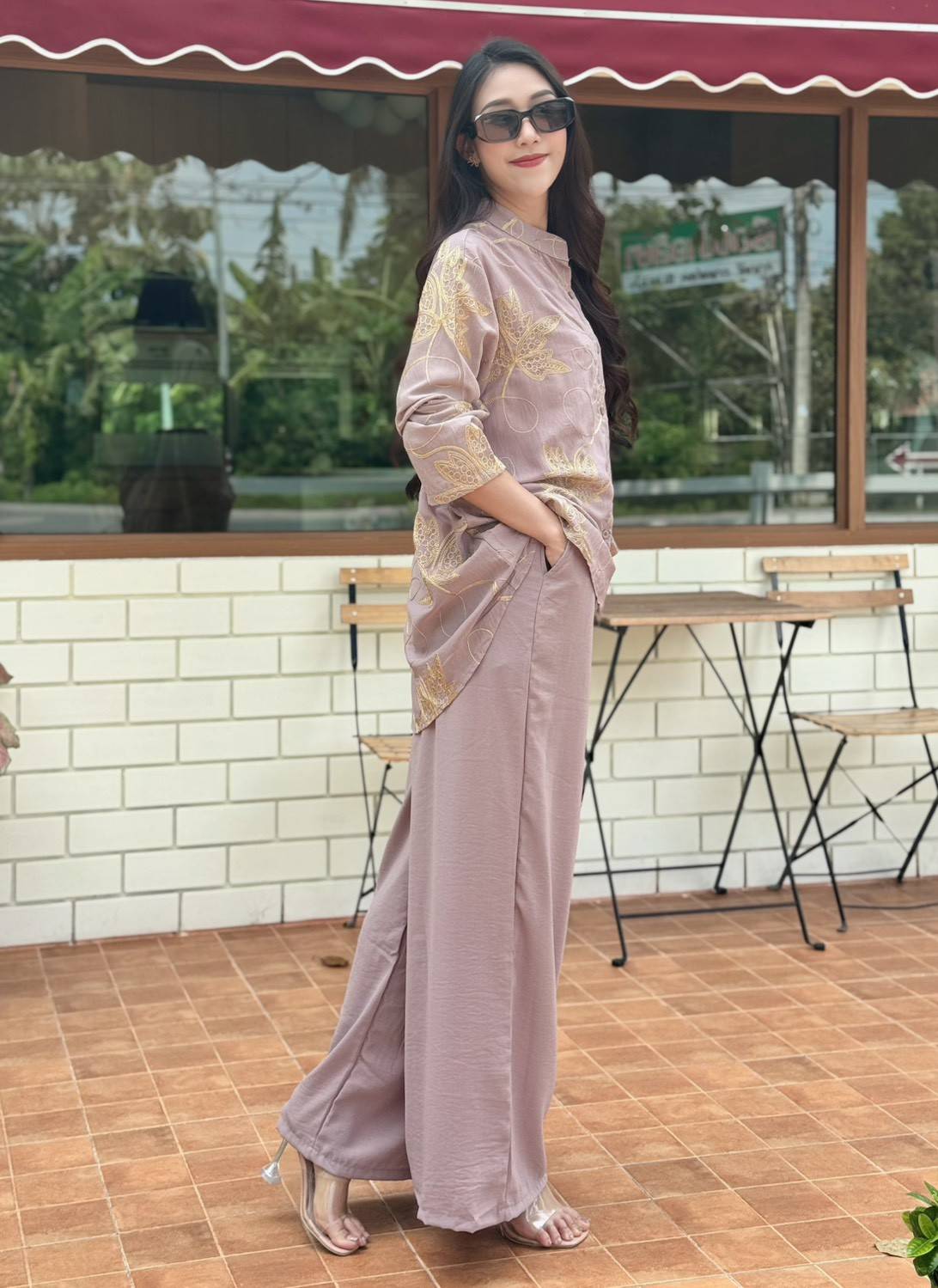 Dusty Rose Embroidered Shirt & Palazzo Co-Ord Set