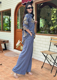 Dusty Rose Embroidered Shirt & Palazzo Co-Ord Set