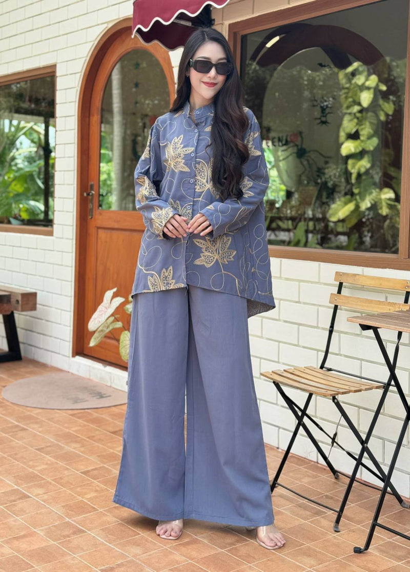 Gold Printed Shirt & Palazzo Co-Ord Set - Navvi.in