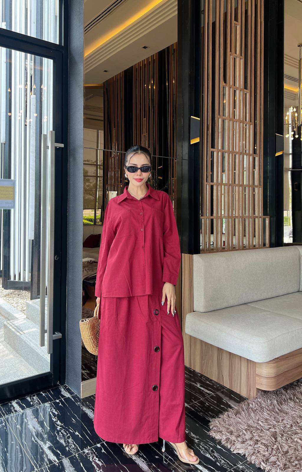 Linen Blend Shirt & Wide-Leg Co-Ord Set - Navvi.in