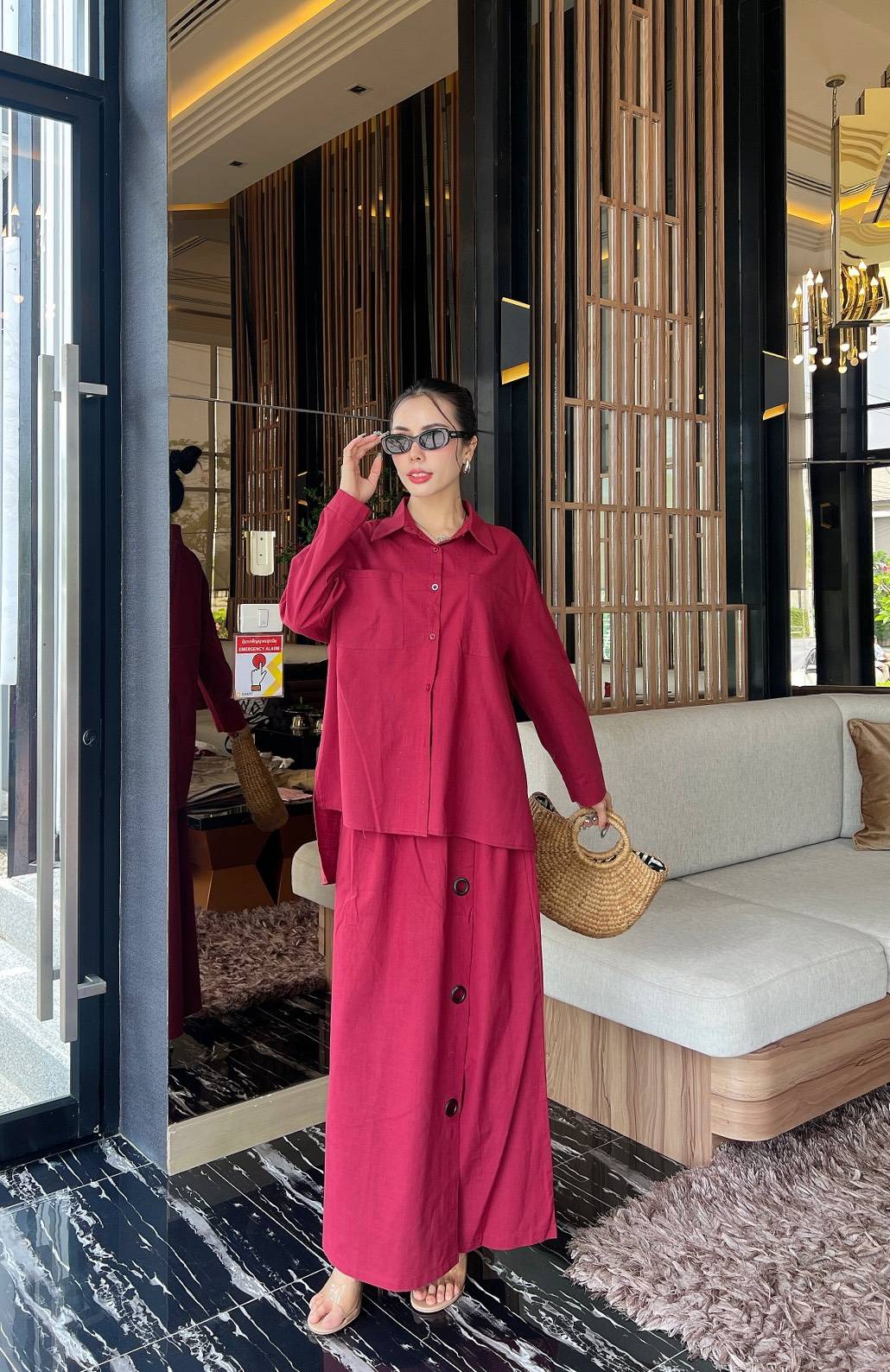 Linen Blend Shirt & Wide-Leg Co-Ord Set - Navvi.in