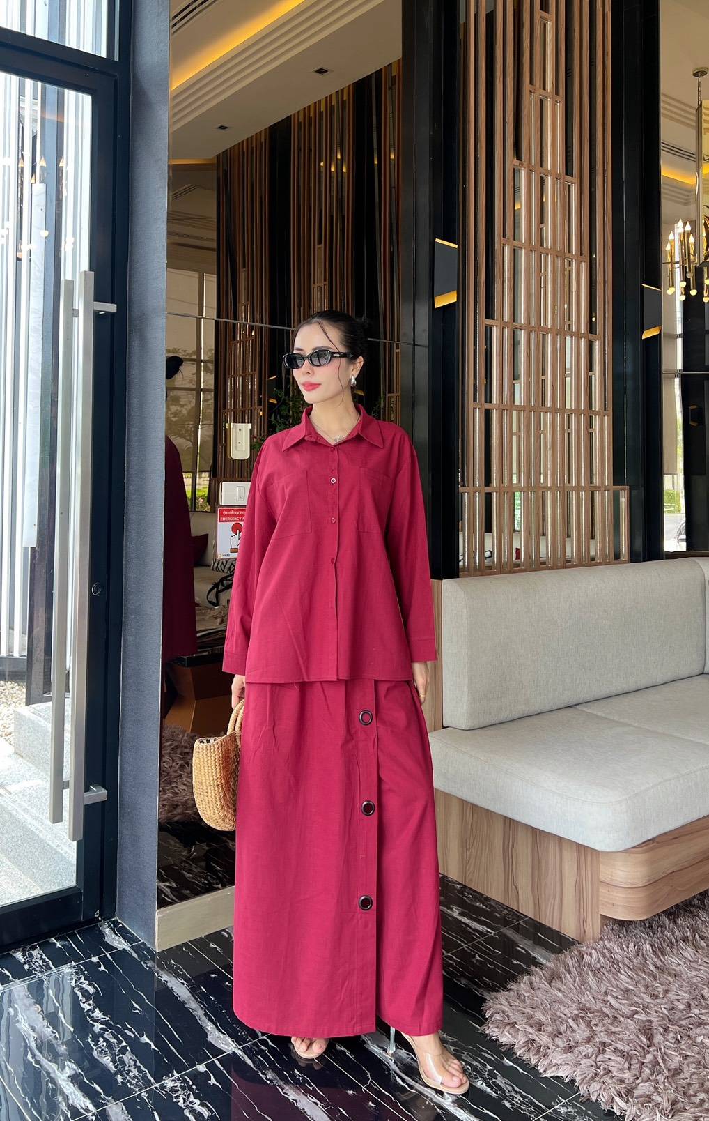 Linen Blend Shirt & Wide-Leg Co-Ord Set - Navvi.in