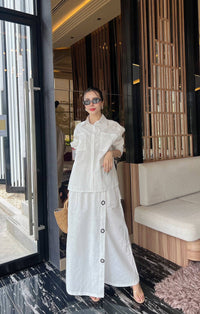 Women’s Solid Linen Blend Shirt & Wide-Leg Co-Ord Set