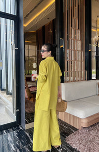 Women’s Solid Linen Blend Shirt & Wide-Leg Co-Ord Set