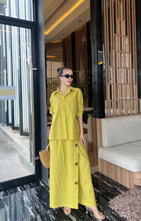 Women’s Solid Linen Blend Shirt & Wide-Leg Co-Ord Set