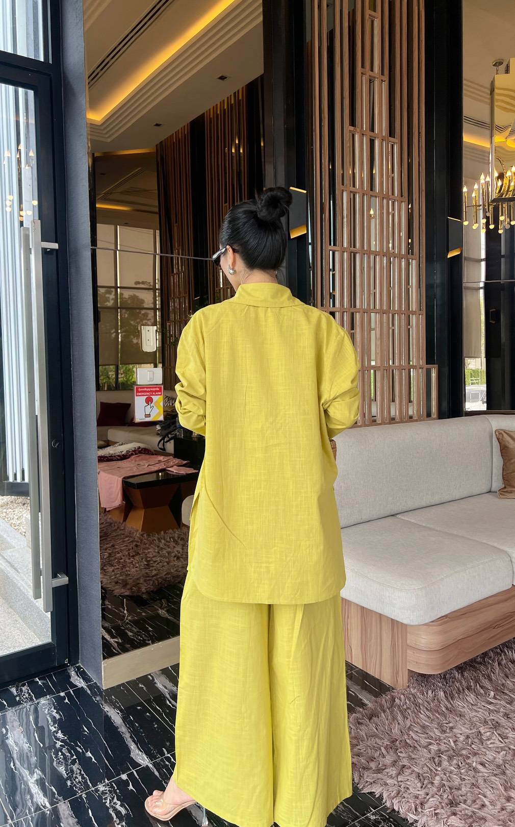 Women’s Solid Linen Blend Shirt & Wide-Leg Co-Ord Set