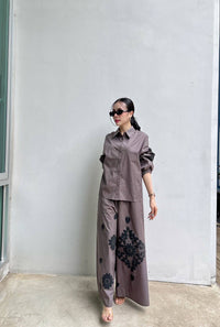 Monochrome Floral Statement Co-Ord Set for Women - Navvi.in