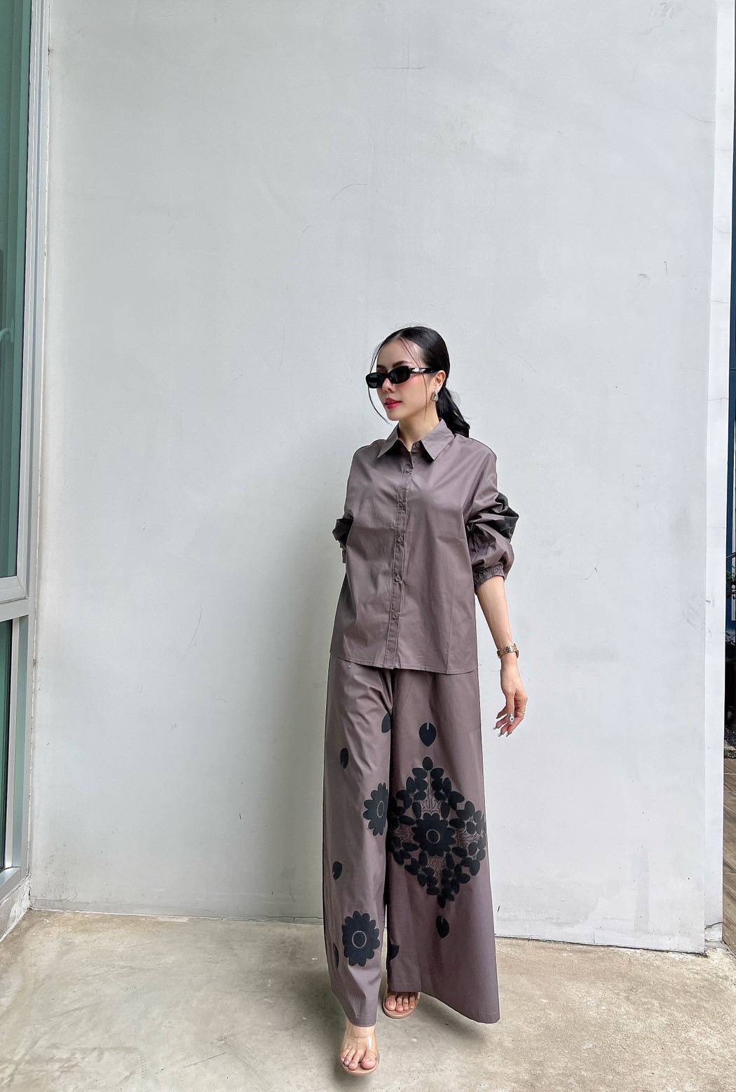 Monochrome Floral Statement Co-Ord Set for Women - Navvi.in