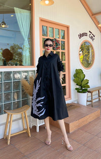 Oversized Graphic Print Shirt Dress - Navvi.in