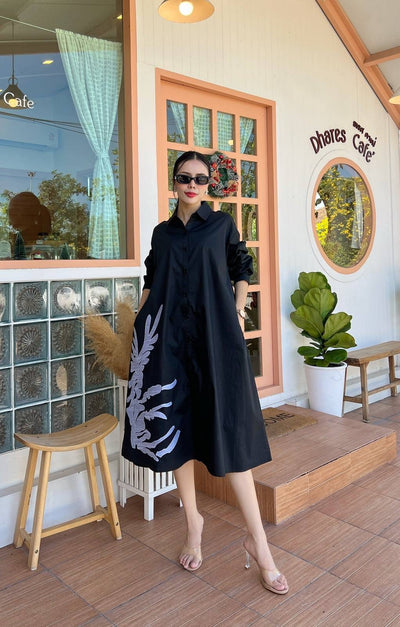 Oversized Graphic Print Shirt Dress - Navvi.in