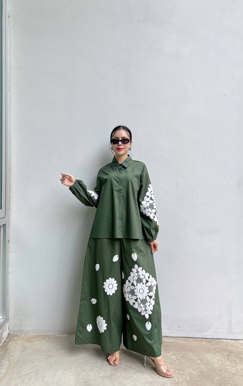 Monochrome Floral Statement Co-Ord Set for Women