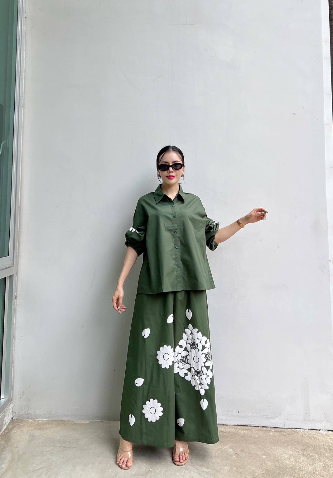 Monochrome Floral Statement Co-Ord Set for Women