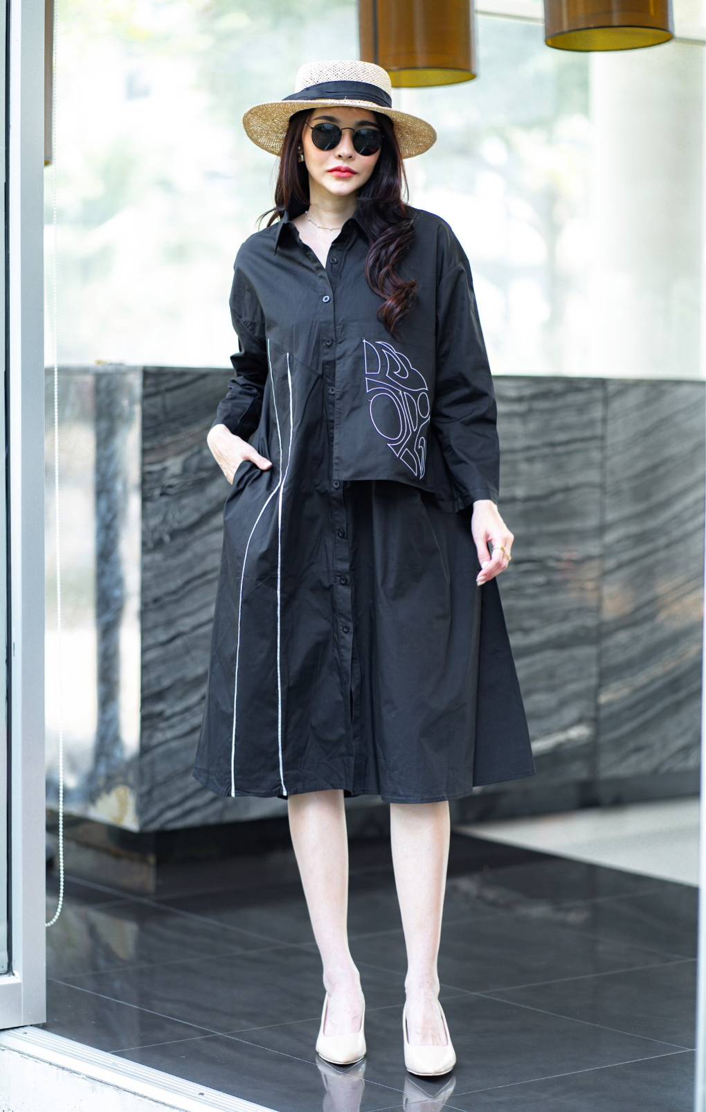 Monochrome Abstract Midi Dress