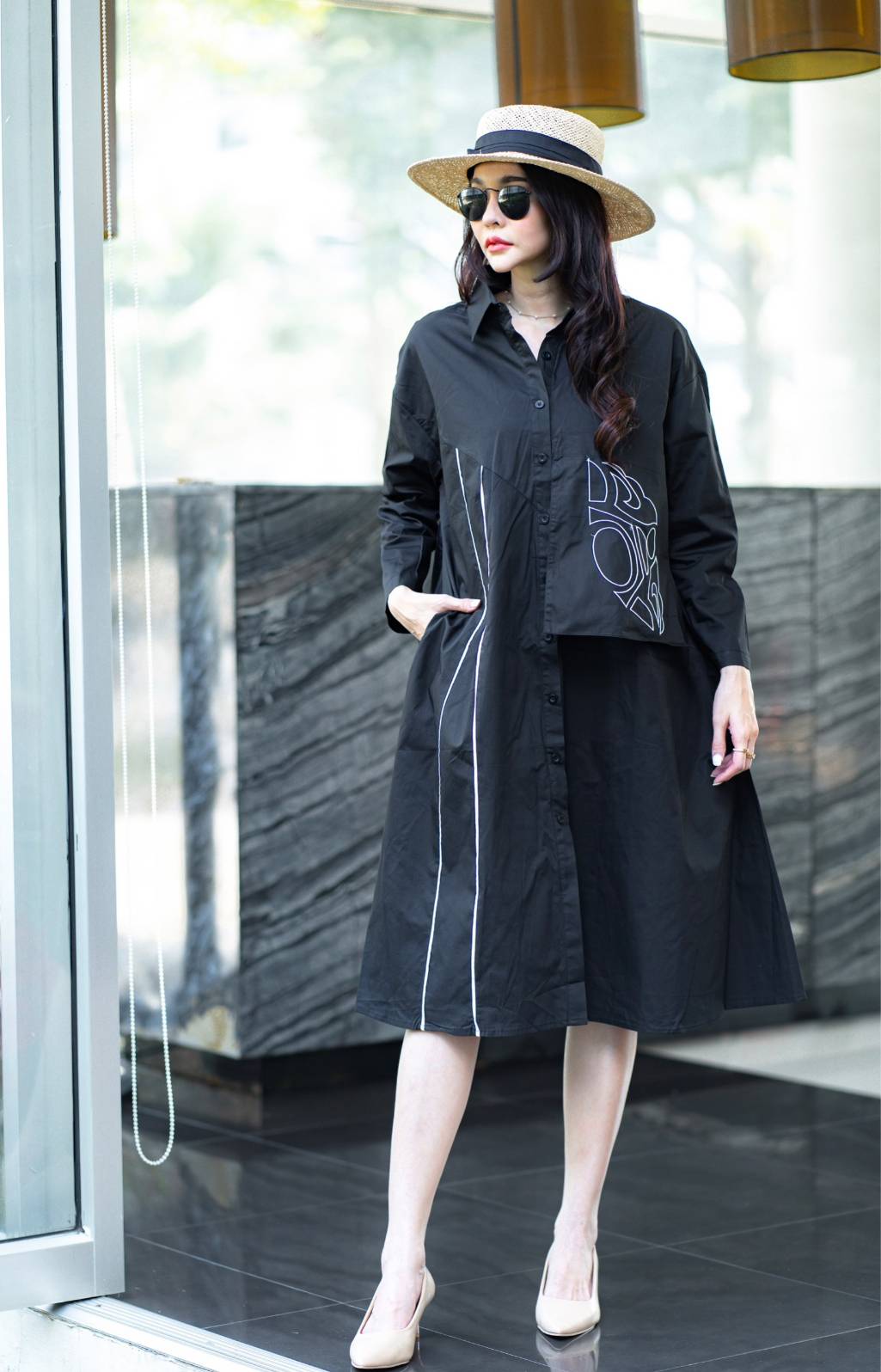 Monochrome Abstract Midi Dress