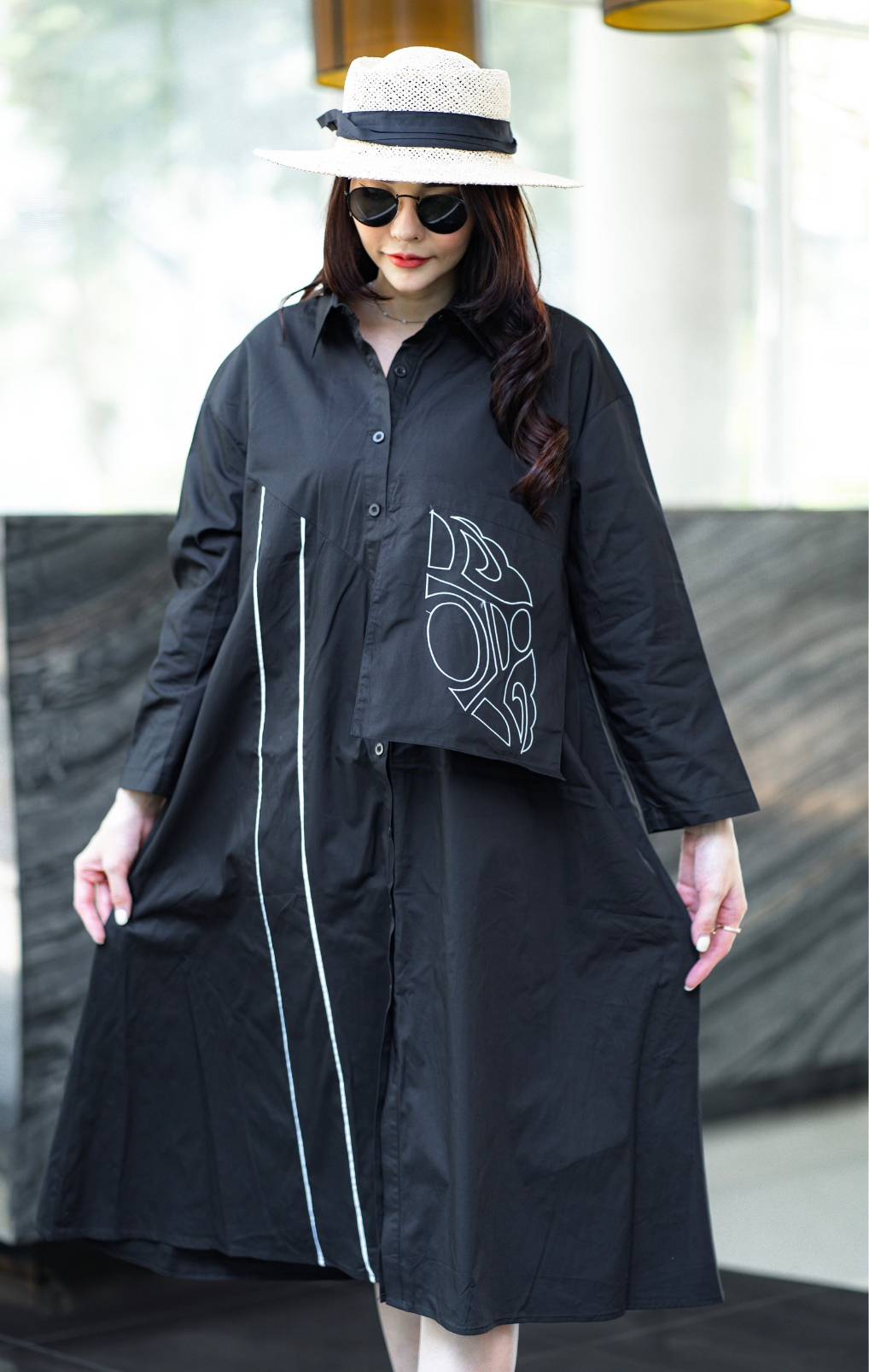 Monochrome Abstract Midi Dress