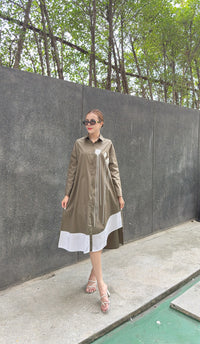 Modern Contrast Hem Button-Down Shirt Dress - Navvi.in