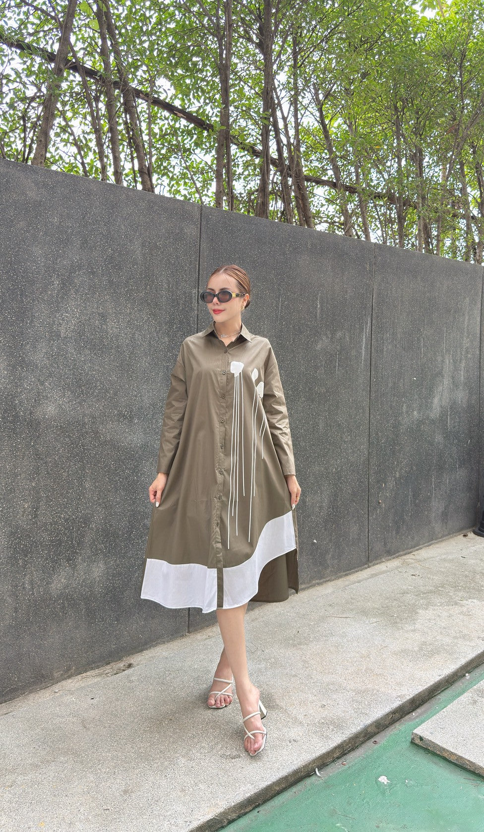 Modern Contrast Hem Button-Down Shirt Dress - Navvi.in