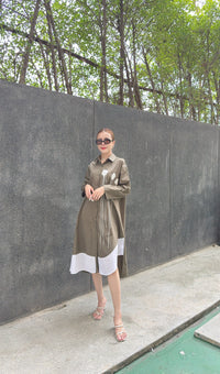 Modern Contrast Hem Button-Down Shirt Dress - Navvi.in
