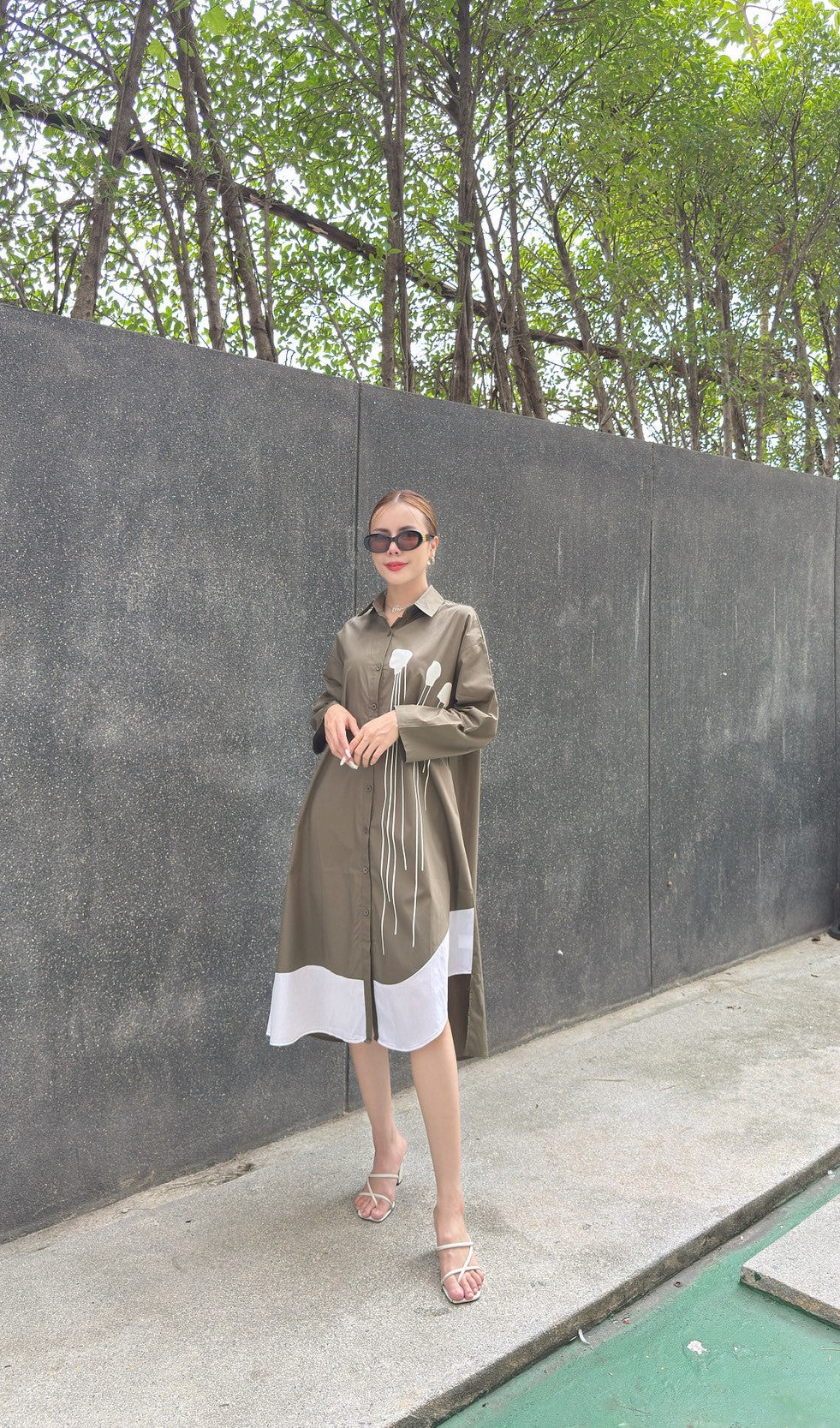 Modern Contrast Hem Button-Down Shirt Dress - Navvi.in