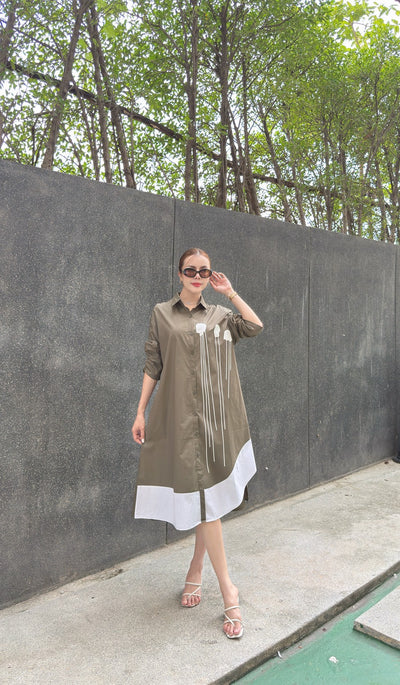 Modern Contrast Hem Button-Down Shirt Dress - Navvi.in