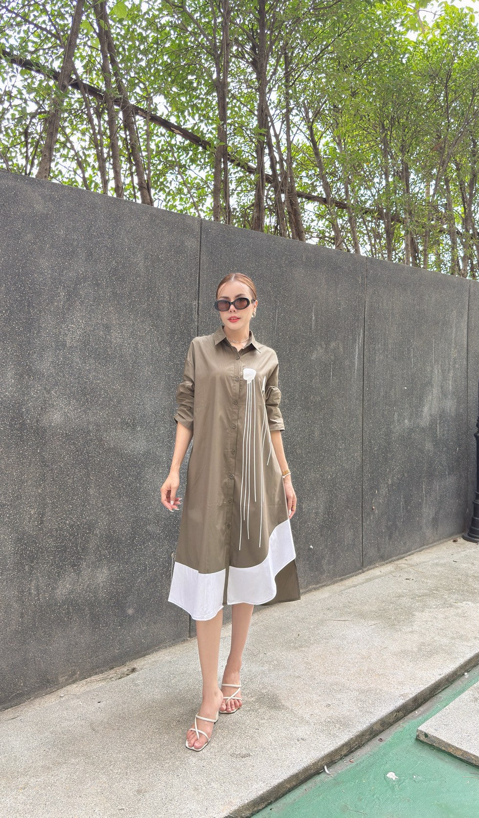 Modern Contrast Hem Button-Down Shirt Dress - Navvi.in
