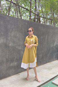 Modern Contrast Hem Button-Down Shirt Dress - Navvi.in