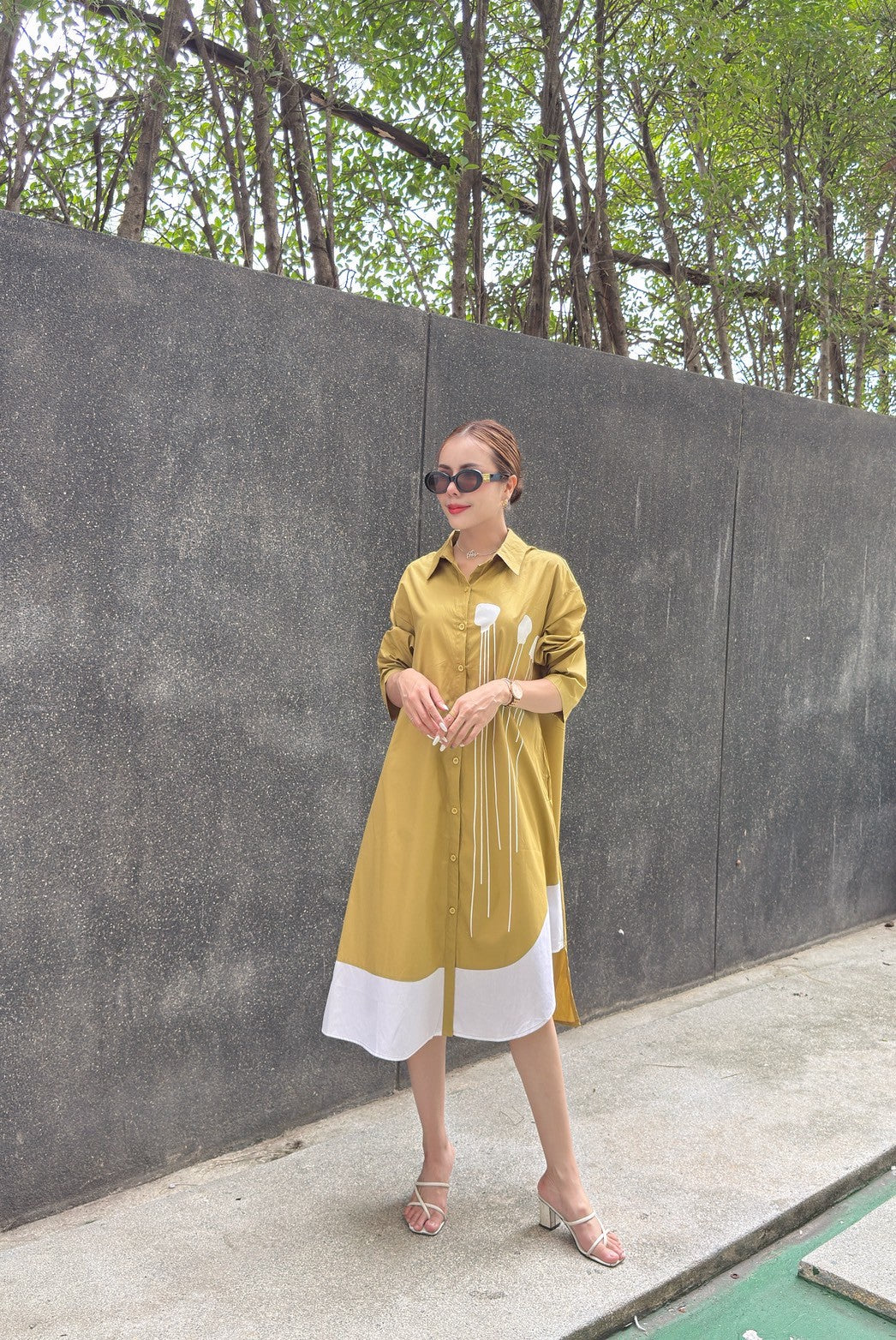 Modern Contrast Hem Button-Down Shirt Dress - Navvi.in