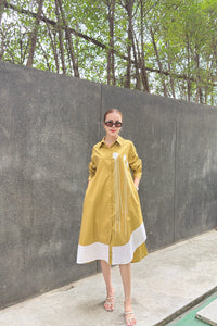Modern Contrast Hem Button-Down Shirt Dress - Navvi.in