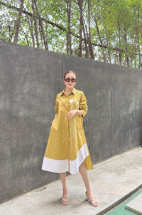 Modern Contrast Hem Button-Down Shirt Dress - Navvi.in