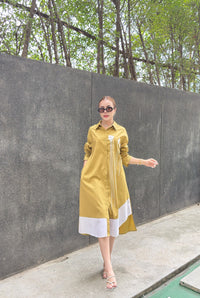 Modern Contrast Hem Button-Down Shirt Dress - Navvi.in