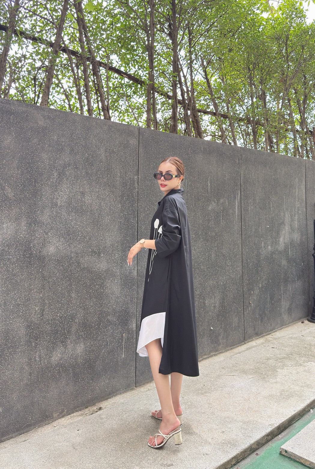 Modern Contrast Hem Button-Down Shirt Dress - Navvi.in