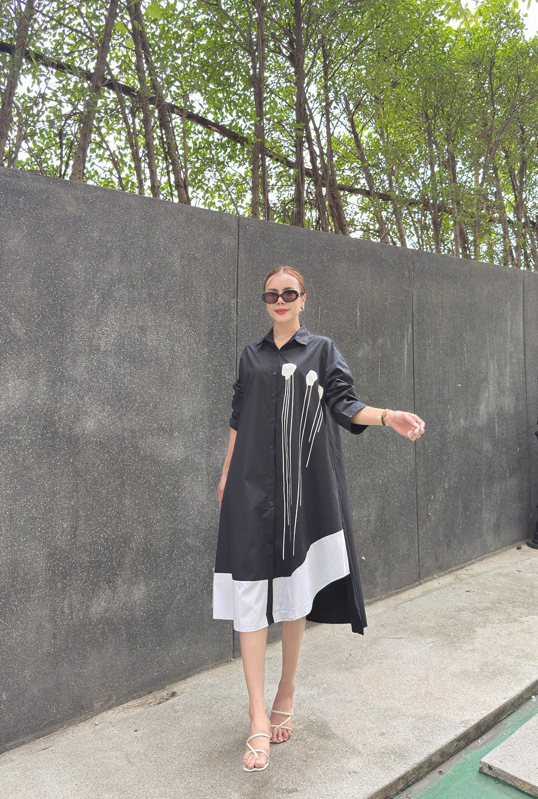 Modern Contrast Hem Button-Down Shirt Dress - Navvi.in
