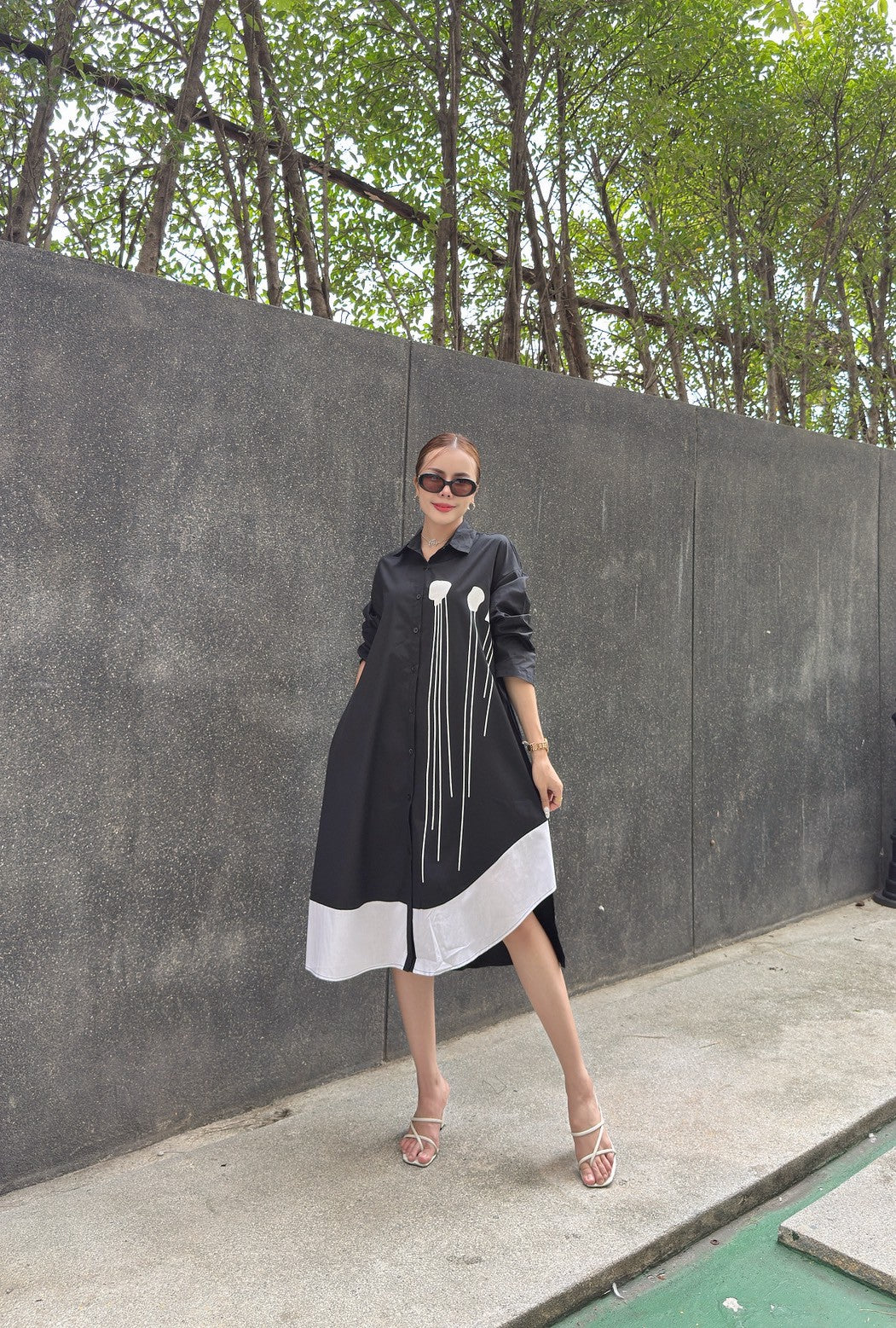 Modern Contrast Hem Button-Down Shirt Dress - Navvi.in
